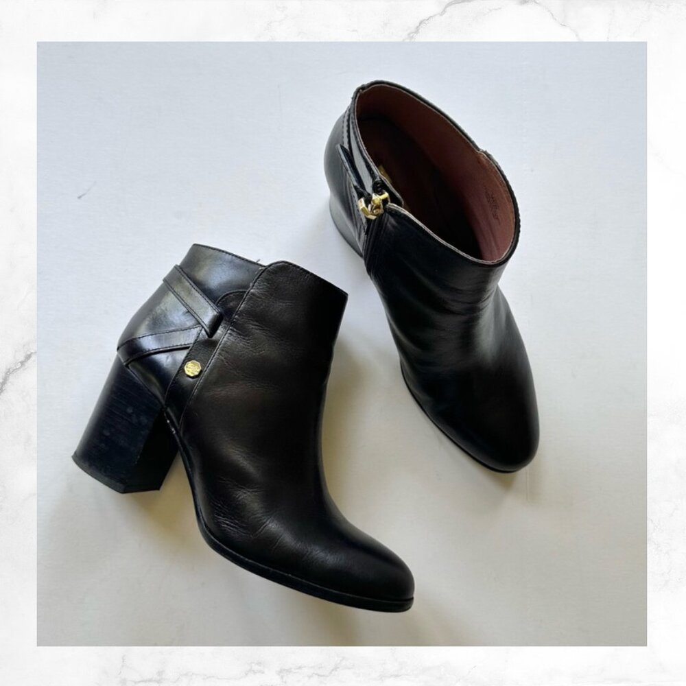 LOUISE ET CIE LO-ZANARA BLACK ANKLE LEATHER BOOTIES - SIZE 9.5M